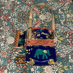 Fossil Key Per Blue Elephant Print Bag Set